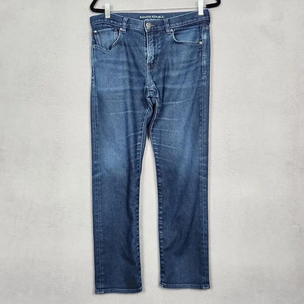 Banana Republic Traveler Slim Jeans Mens 32x30 Blue Slim Straight Stretch Denim